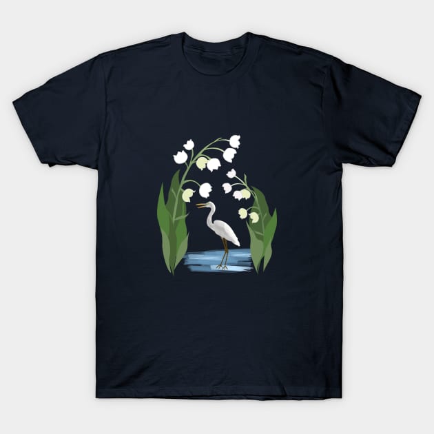 Lilies and Egret T-Shirt by CTstudio